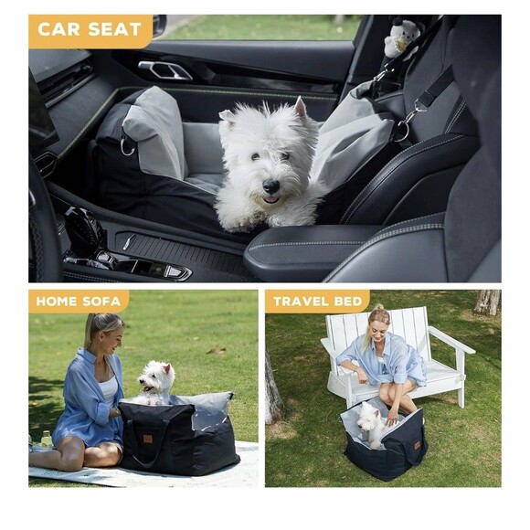 Dog Car Seat Waterproof Booster w Storage Pockets Groom Glove Small Black Gray - Picture 2 of 16